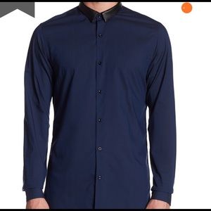 The Kooples leather collar fitted shirt